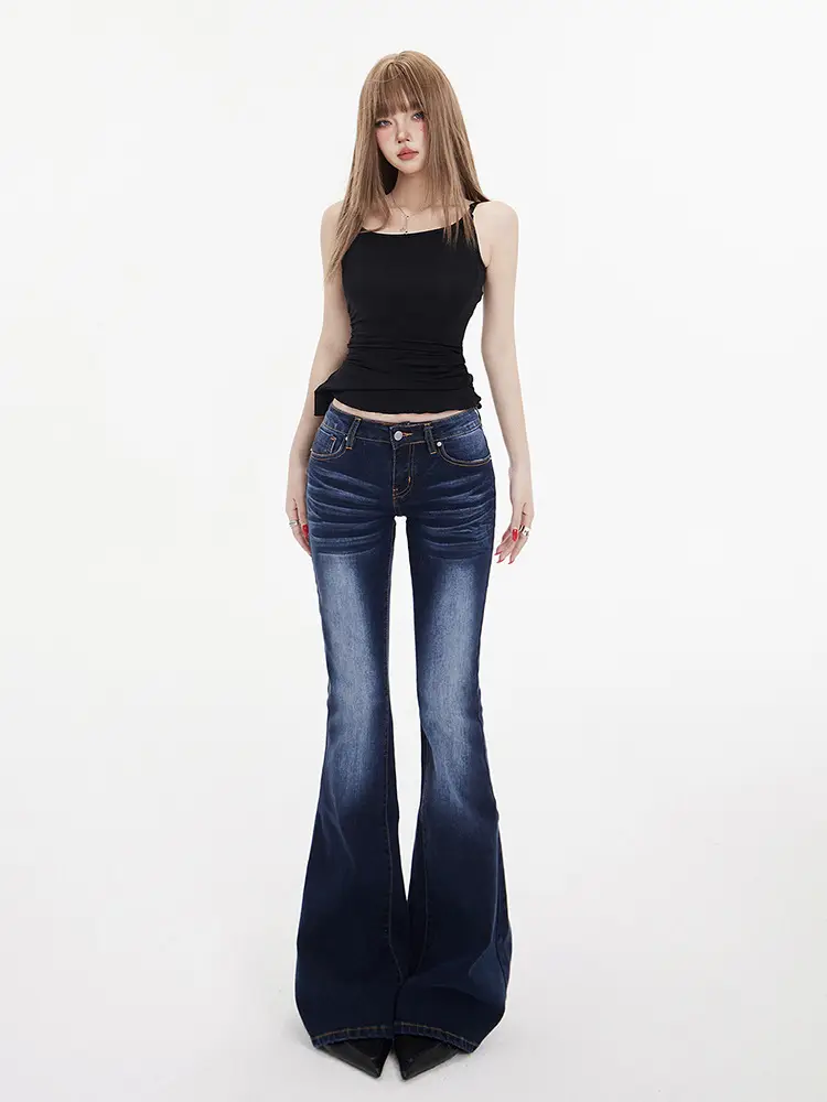 Hot Girl Dark Blue Bootcut Jeans for Women