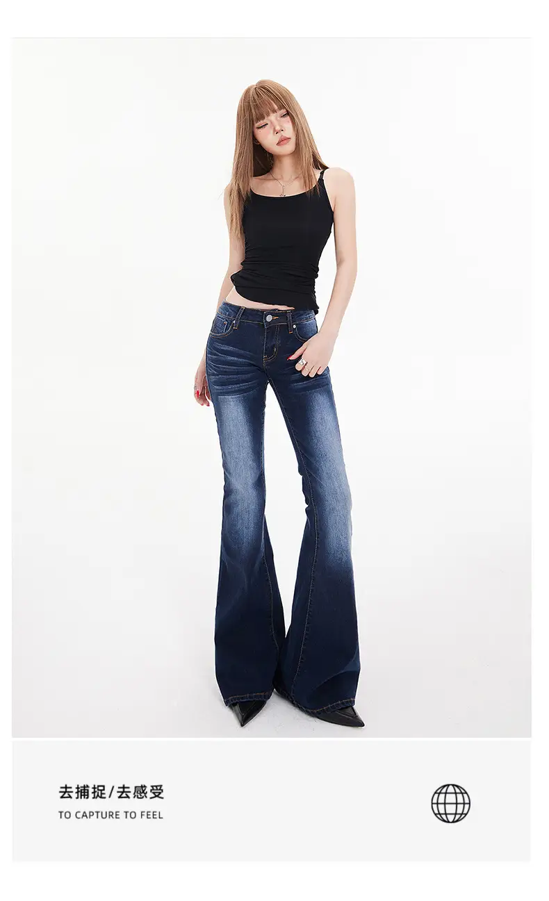 Hot Girl Dark Blue Bootcut Jeans for Women — feature 11