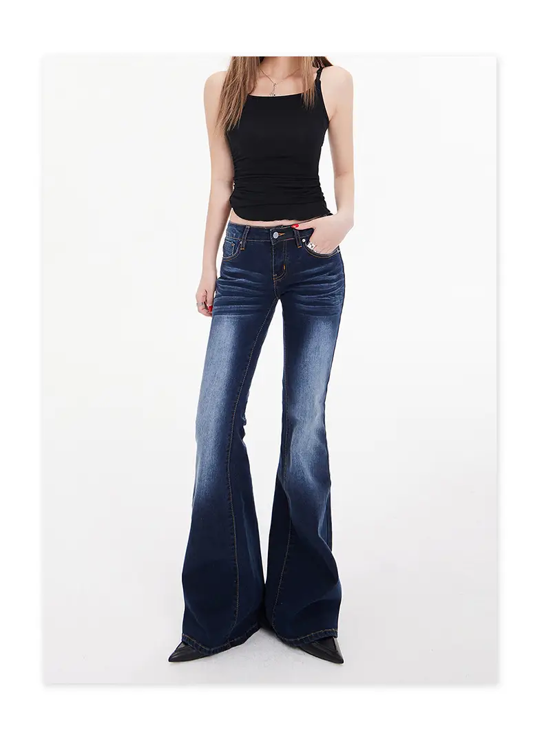 Hot Girl Dark Blue Bootcut Jeans for Women — feature 12