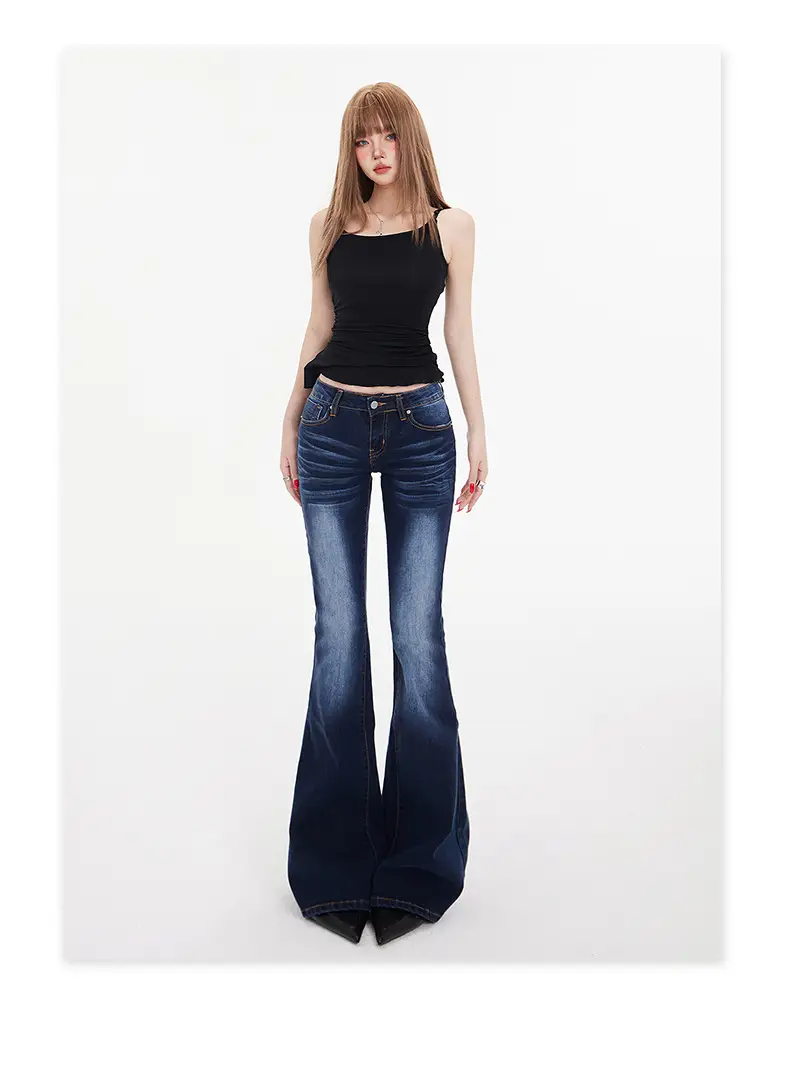 Hot Girl Dark Blue Bootcut Jeans for Women — feature 13