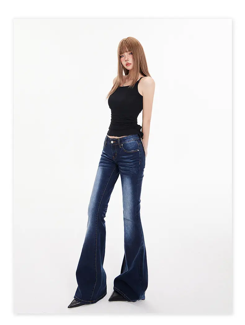 Hot Girl Dark Blue Bootcut Jeans for Women — feature 2