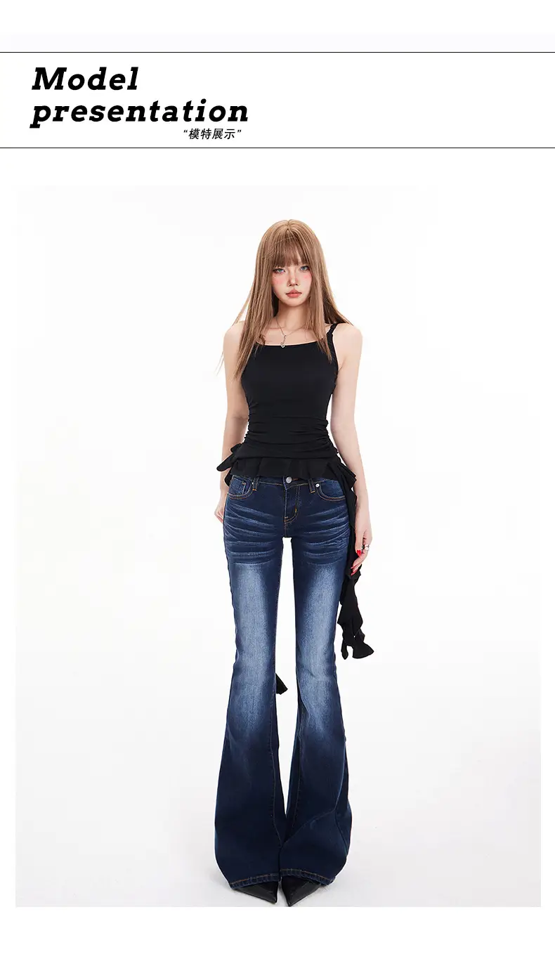 Hot Girl Dark Blue Bootcut Jeans for Women — feature 6