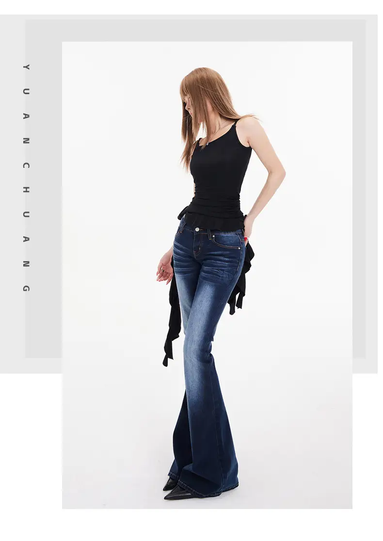 Hot Girl Dark Blue Bootcut Jeans for Women — feature 7
