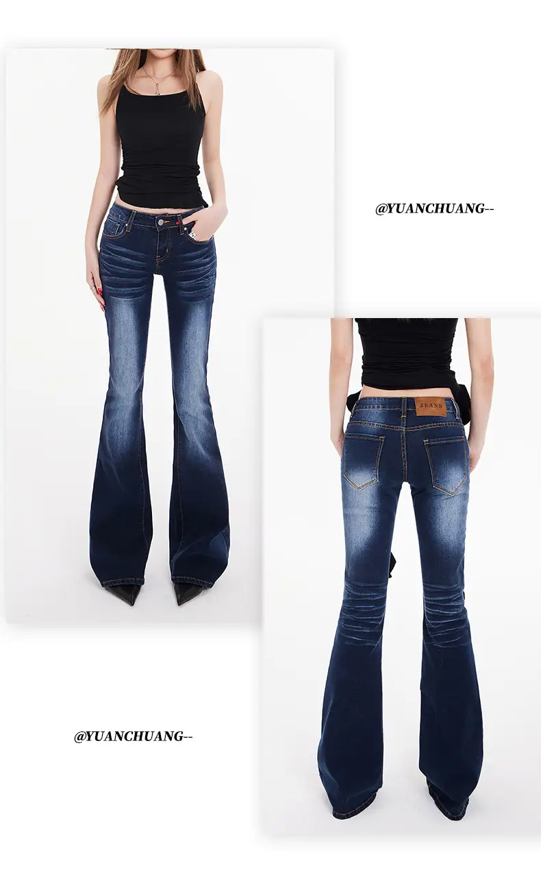Hot Girl Dark Blue Bootcut Jeans for Women — feature 9