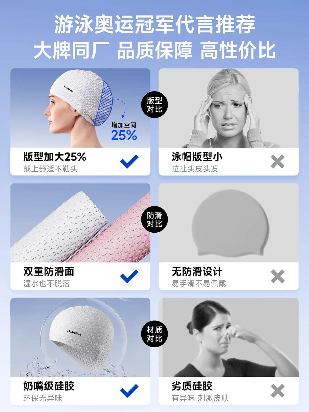 Swimming Cap for Women with Long Hair, Large Head Circumference, Waterproof, Non-Stretching, Adult Men's Professional Silicone Swimming Cap