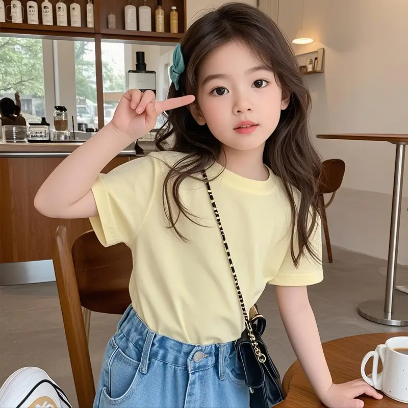 2025 Kids Cotton Cartoon T-Shirt Yellow - Image 5
