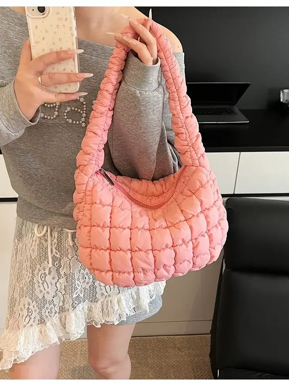 Pink Quilted Armpit Bag for Women 2025 - Image 5