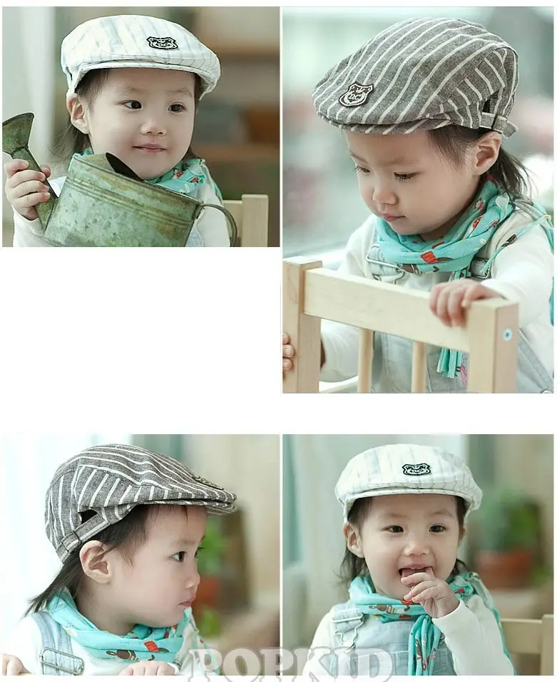 Kids Beret Striped Duck Hat British Style Spring Fall — feature 2