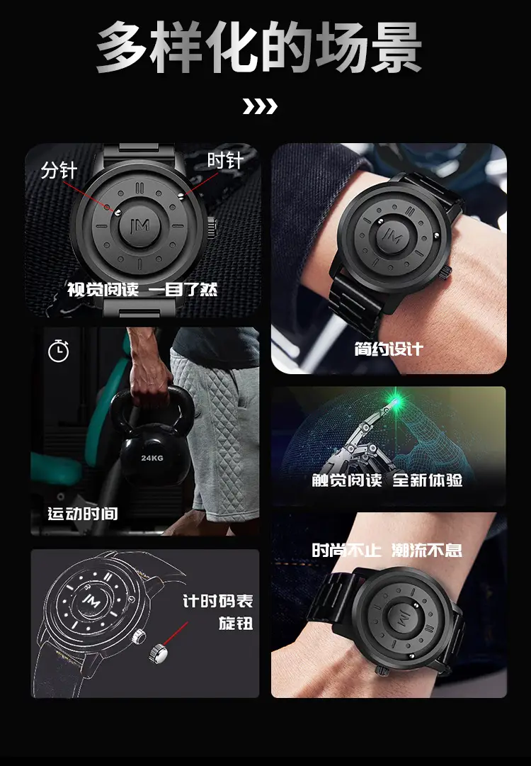 Men's Black Magnetic Levitation Quartz Watch — feature 6