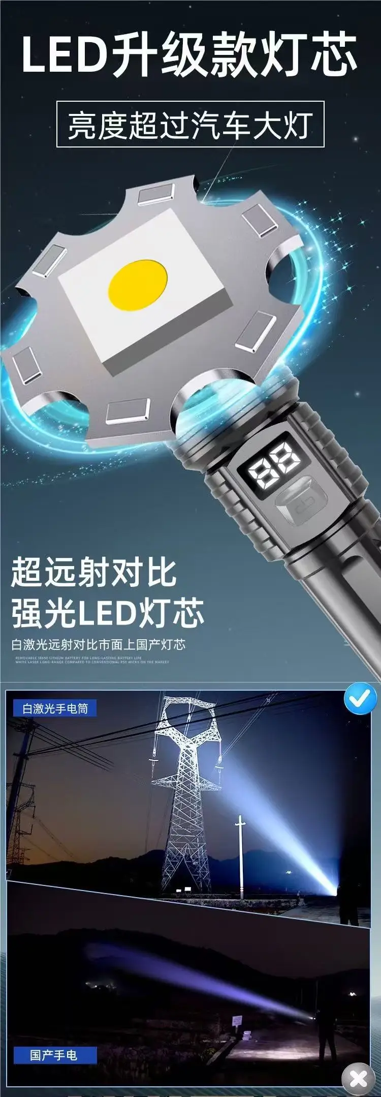 Cross-border P50 Flashlight Zoom Digital Display — feature 3