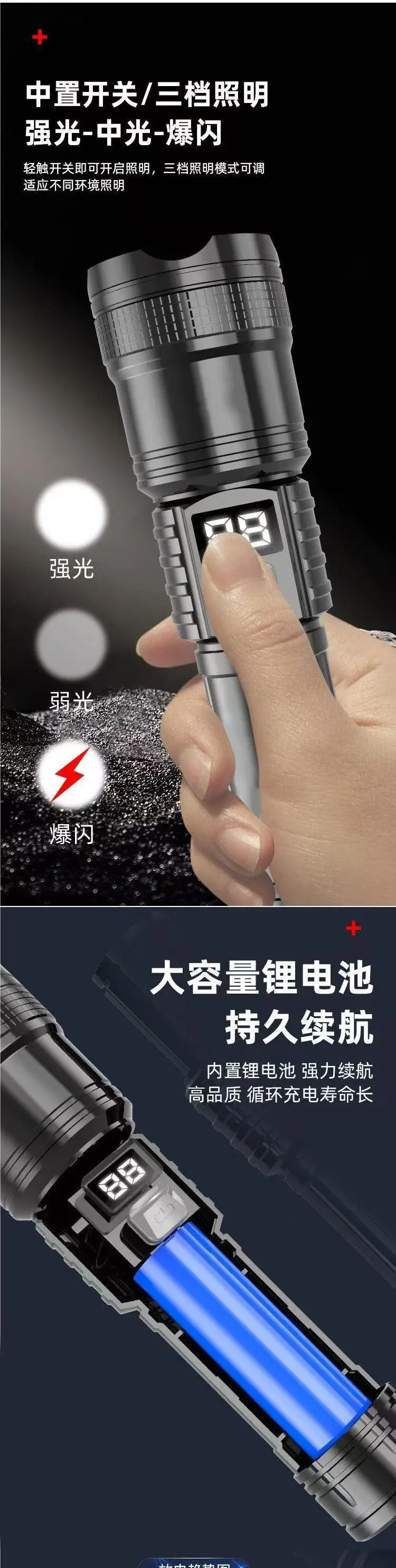 Cross-border P50 Flashlight Zoom Digital Display — feature 5