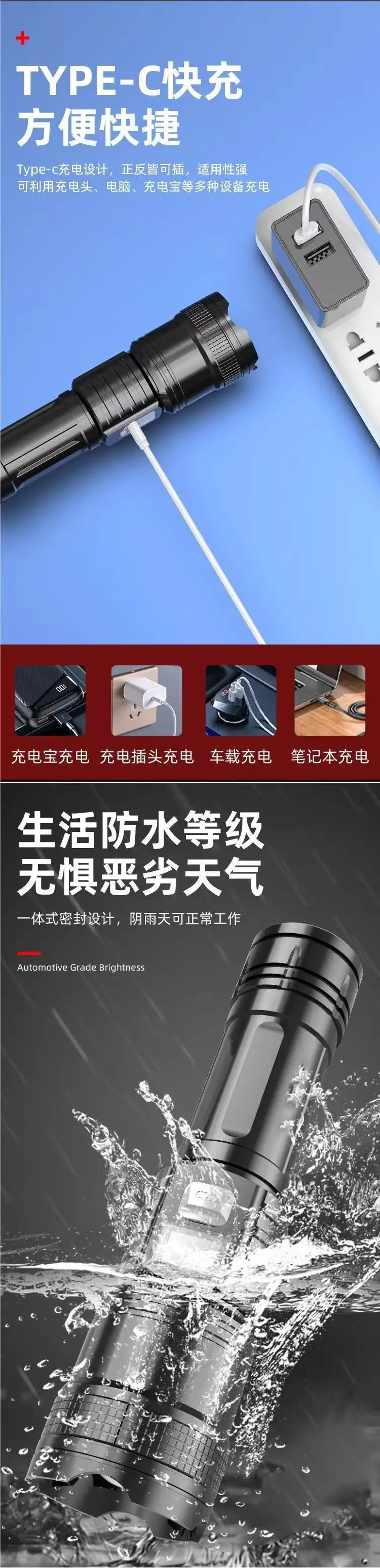 Cross-border P50 Flashlight Zoom Digital Display — feature 8