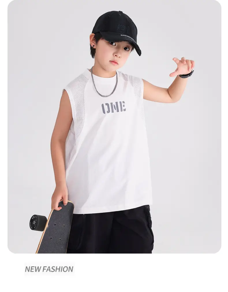 Boys Sleeveless Vest T-Shirt White 2026 — feature 10
