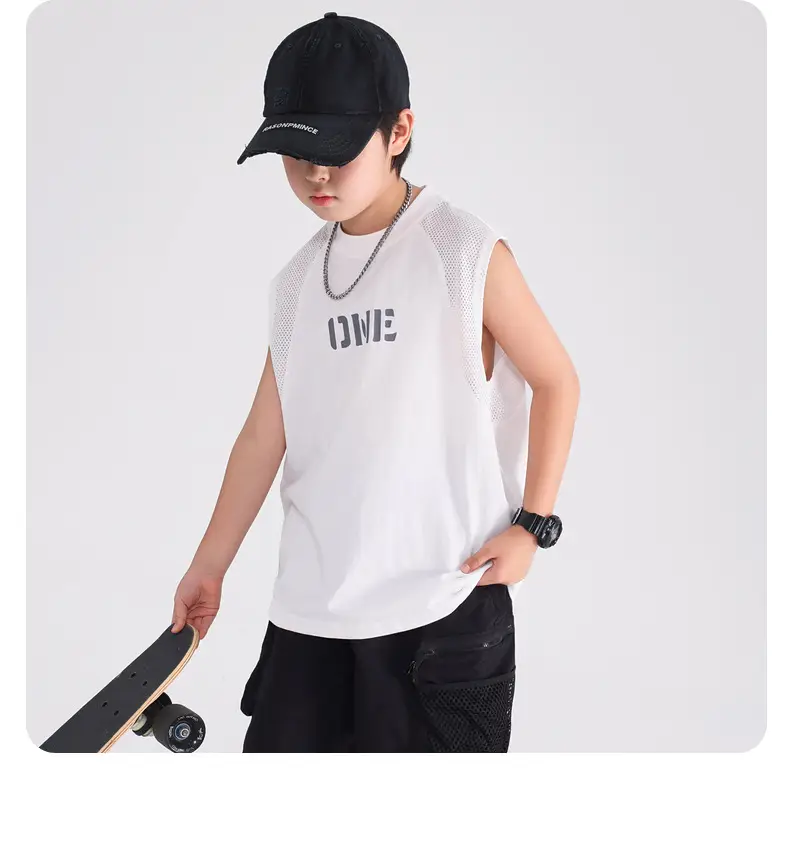 Boys Sleeveless Vest T-Shirt White 2026 — feature 11
