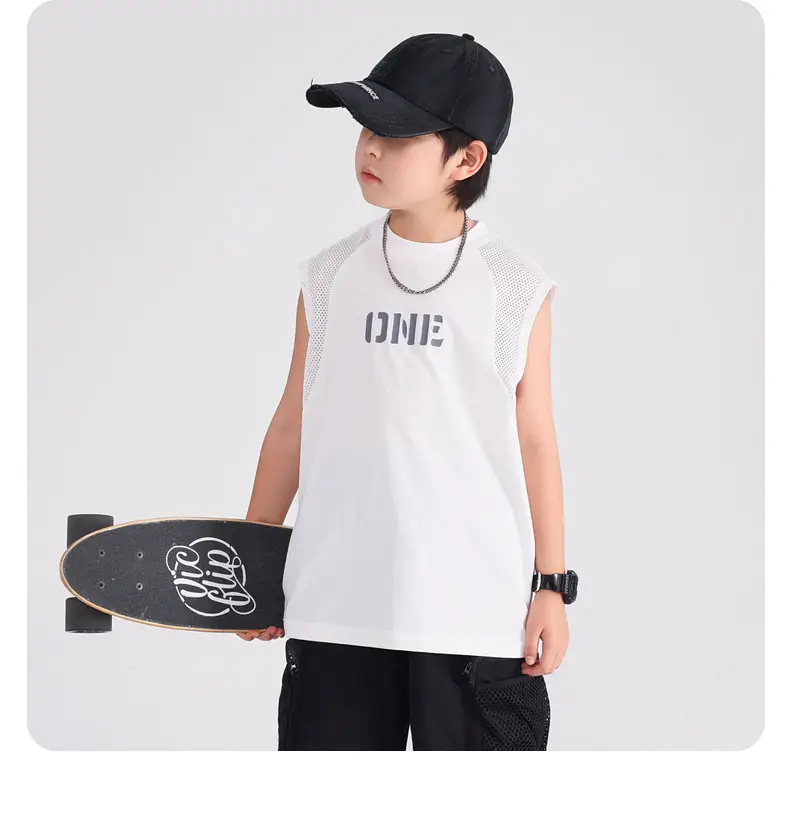 Boys Sleeveless Vest T-Shirt White 2026 — feature 12