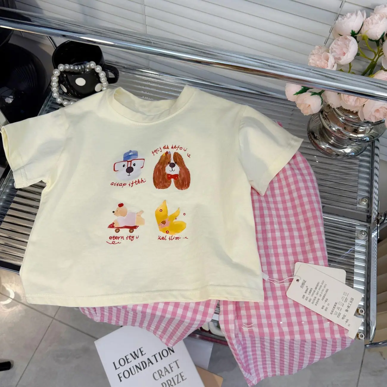 Korean Girls Cartoon T-Shirt Yellow Check Pants 2025 — feature 3