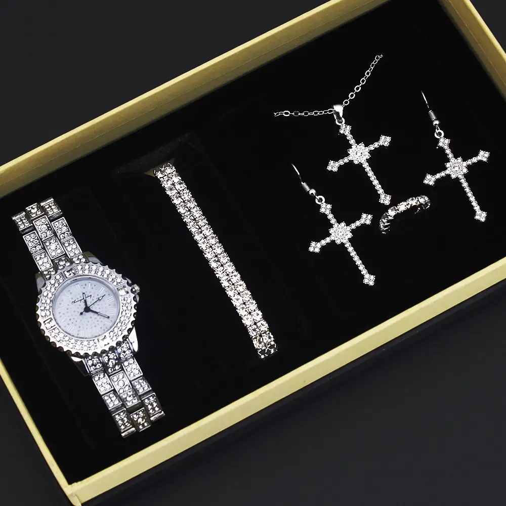 British Women's Diamond Watch Set with Cross Earrings