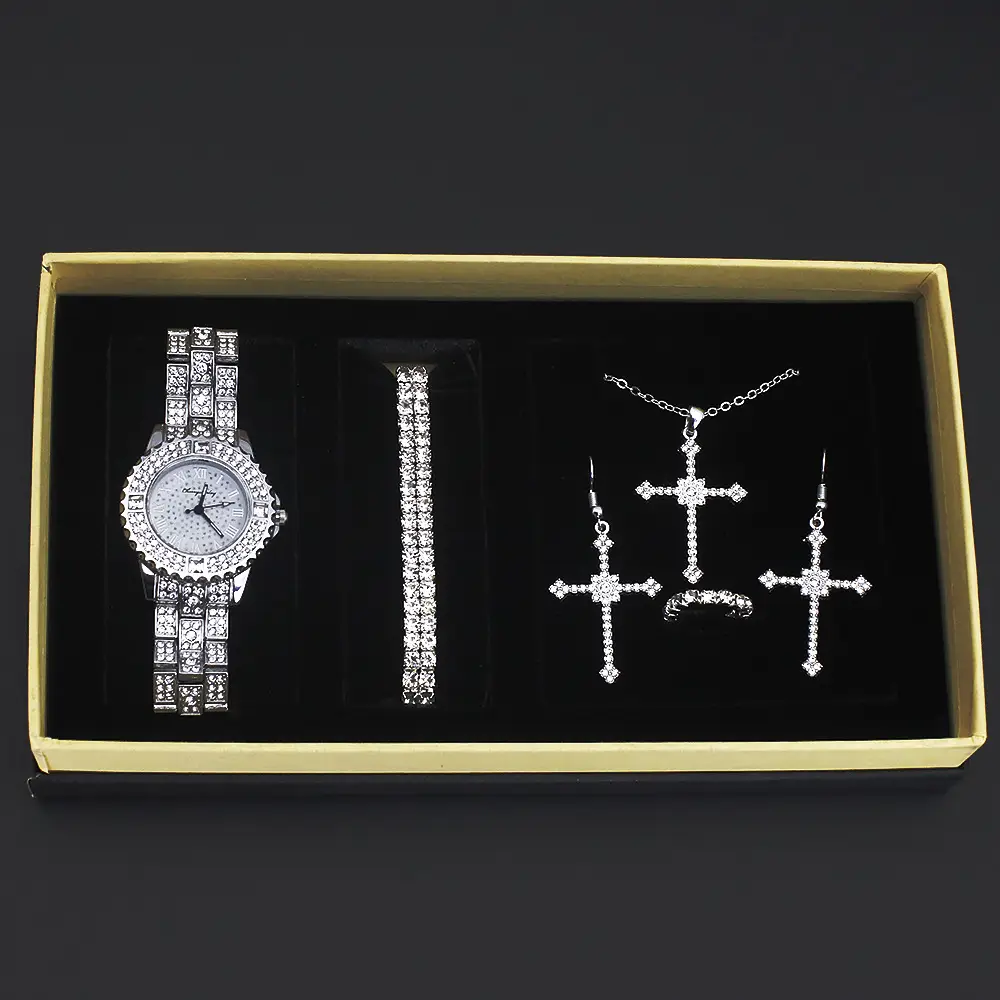 British Women's Diamond Watch Set with Cross Earrings