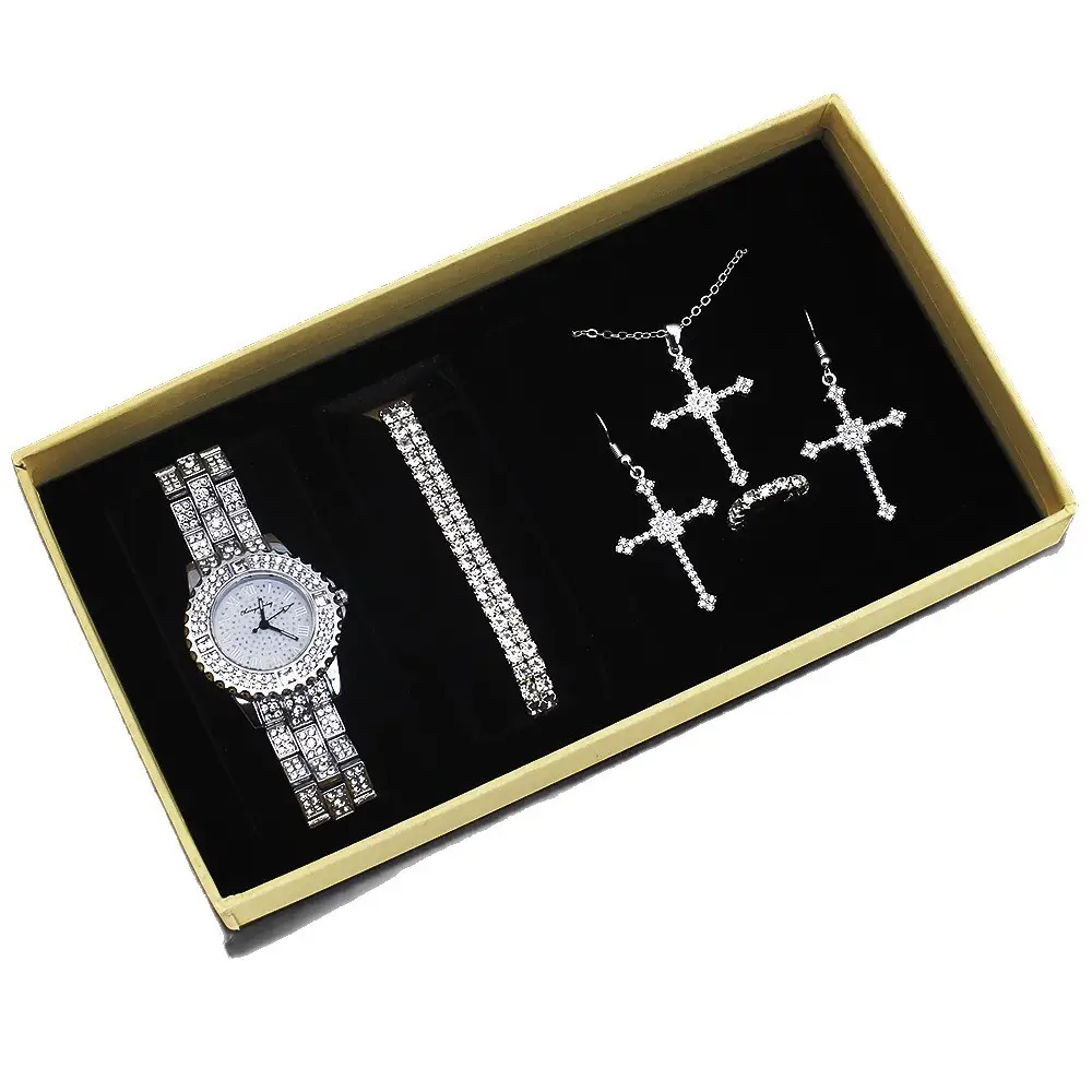 British Women's Diamond Watch Set with Cross Earrings