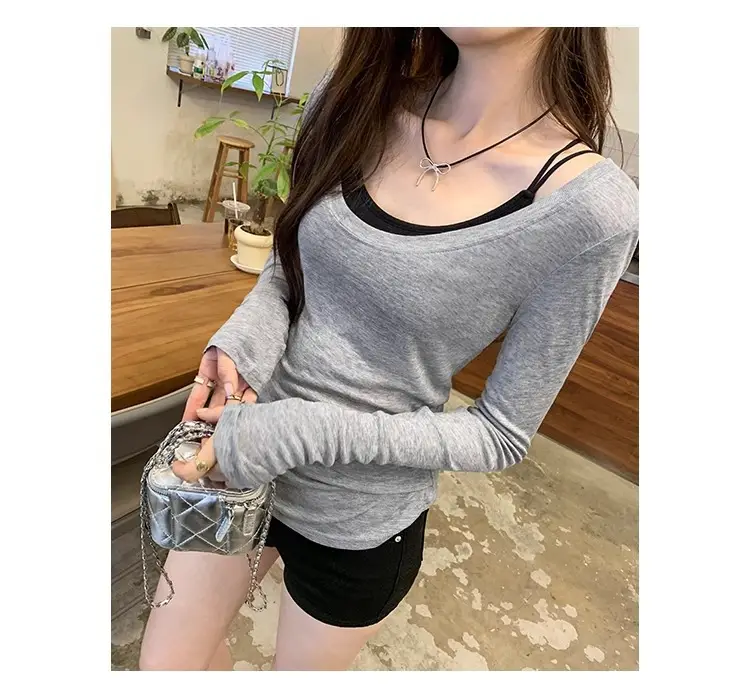 Tencel Skin-Friendly White Low Round Neck Bottoming Shirt Pure Lust Sexy Long-Sleeved T-Shirt Women's Autumn New Slim Inner Top — feature 13