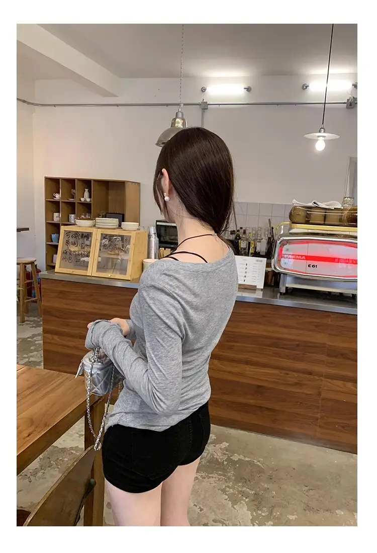Tencel Skin-Friendly White Low Round Neck Bottoming Shirt Pure Lust Sexy Long-Sleeved T-Shirt Women's Autumn New Slim Inner Top — feature 16