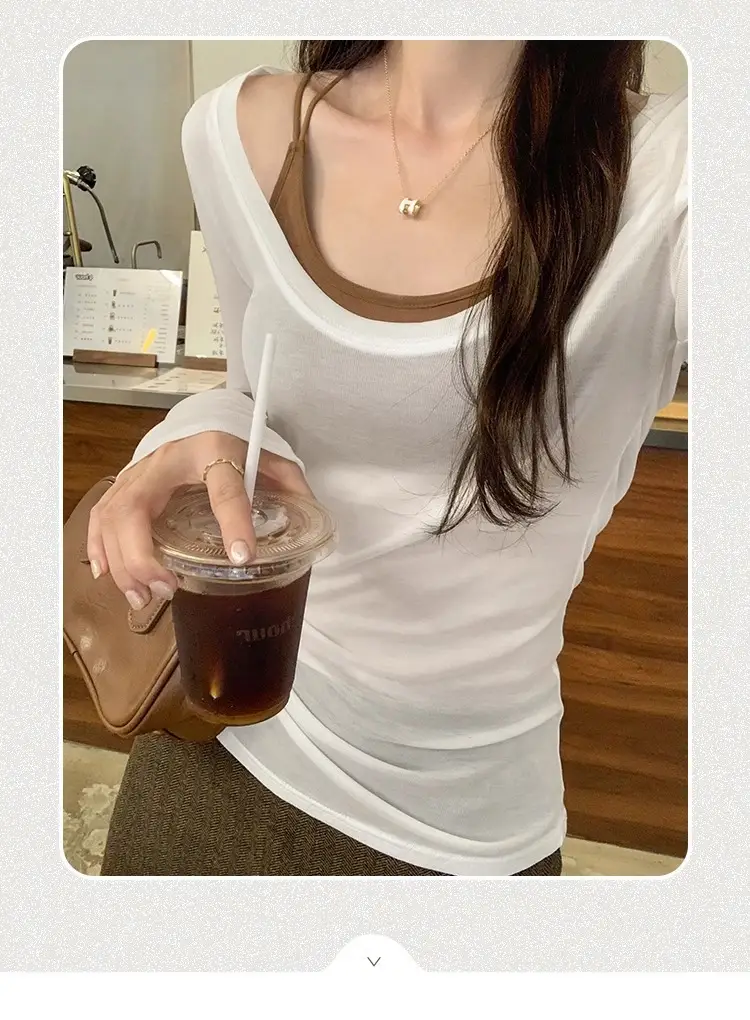 Tencel Skin-Friendly White Low Round Neck Bottoming Shirt Pure Lust Sexy Long-Sleeved T-Shirt Women's Autumn New Slim Inner Top — feature 2