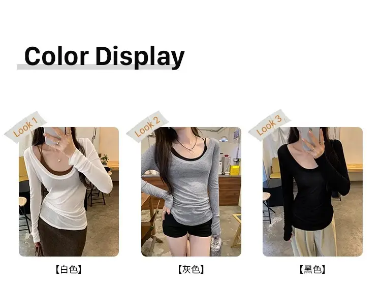 Tencel Skin-Friendly White Low Round Neck Bottoming Shirt Pure Lust Sexy Long-Sleeved T-Shirt Women's Autumn New Slim Inner Top — feature 3