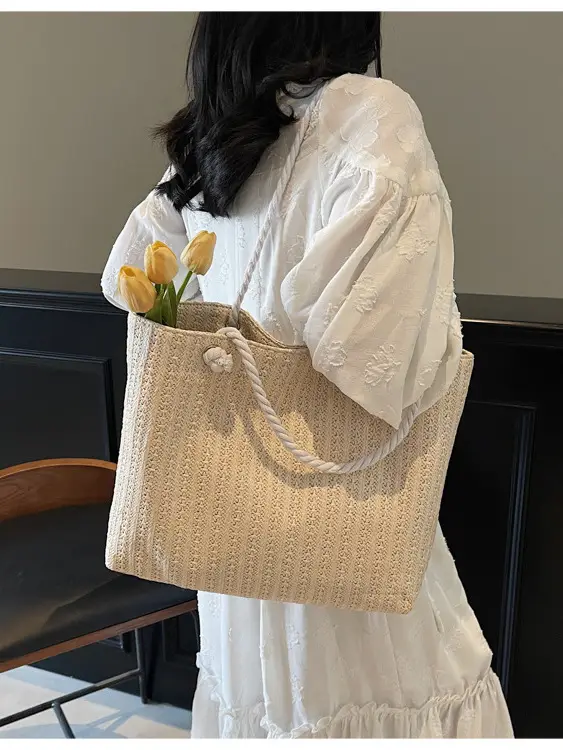 2025 Straw Woven Shoulder Tote Bag Large Capacity Women - Image 4