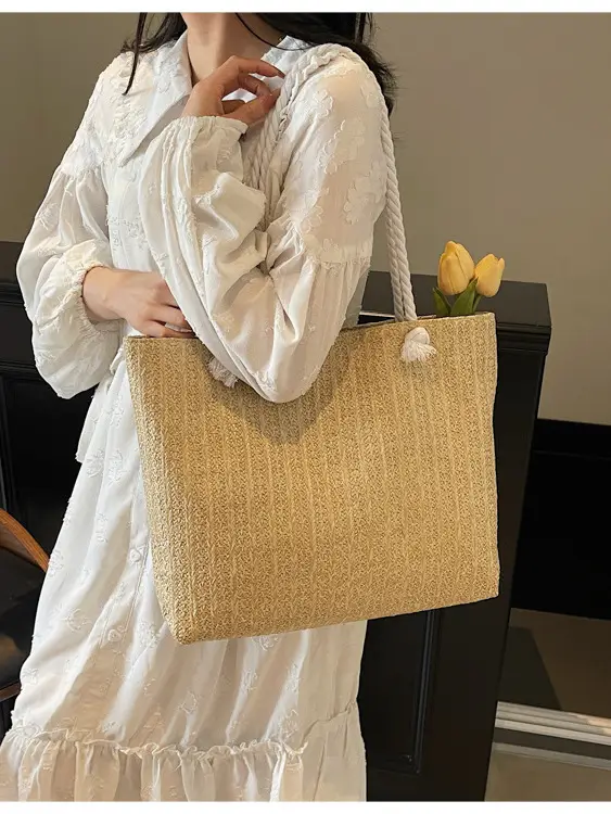 2025 Straw Woven Shoulder Tote Bag Large Capacity Women - Image 6