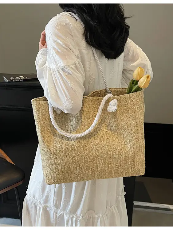 2025 Straw Woven Shoulder Tote Bag Large Capacity Women - Image 7