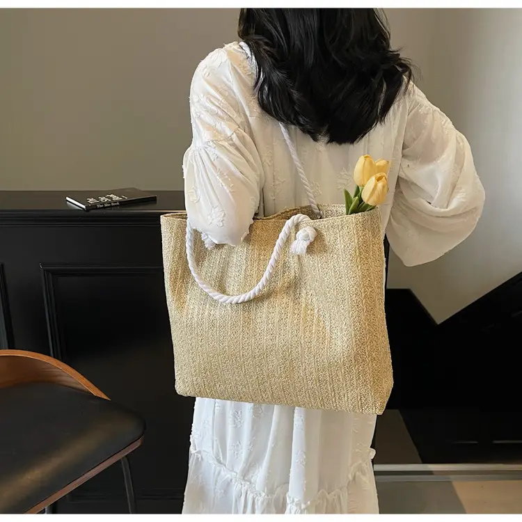 2025 Straw Woven Shoulder Tote Bag Large Capacity Women — feature 10