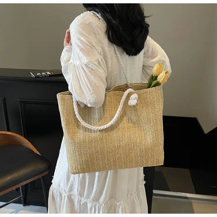 2025 Straw Woven Shoulder Tote Bag Large Capacity Women — feature 11