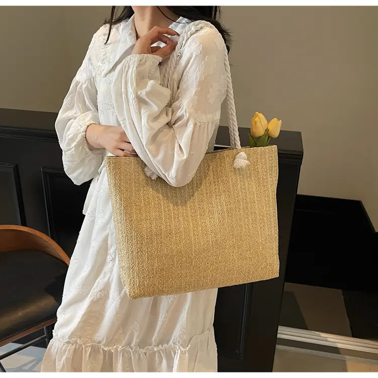 2025 Straw Woven Shoulder Tote Bag Large Capacity Women — feature 12