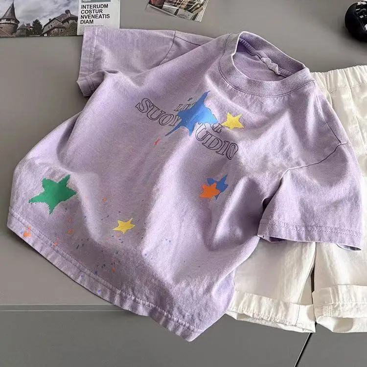 Kids Star Print T-Shirt Purple 2025 - Image 3