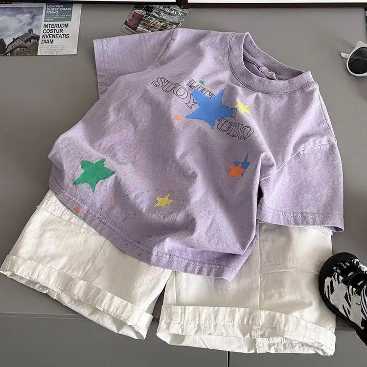 Kids Star Print T-Shirt Purple 2025 - Image 5