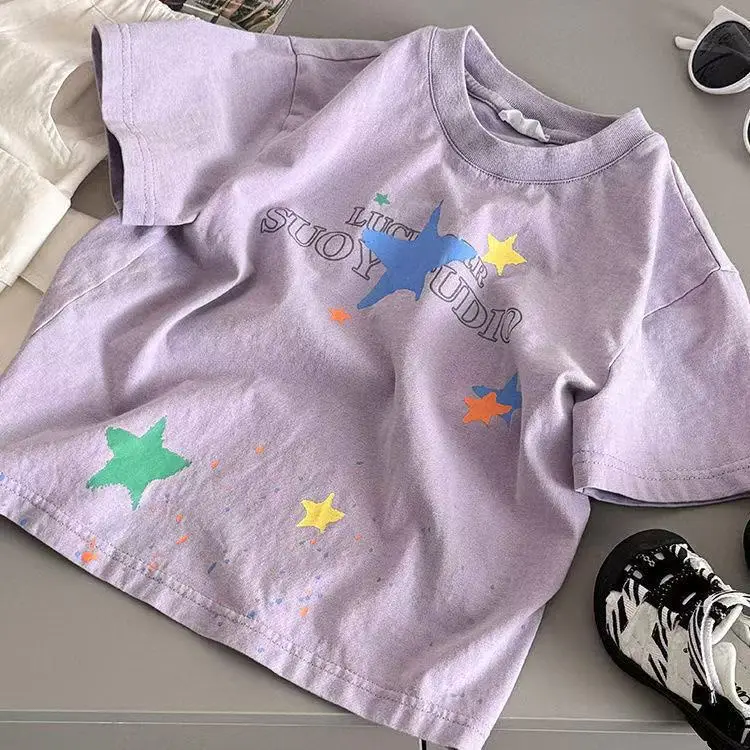 Kids Star Print T-Shirt Purple 2025 — feature 3