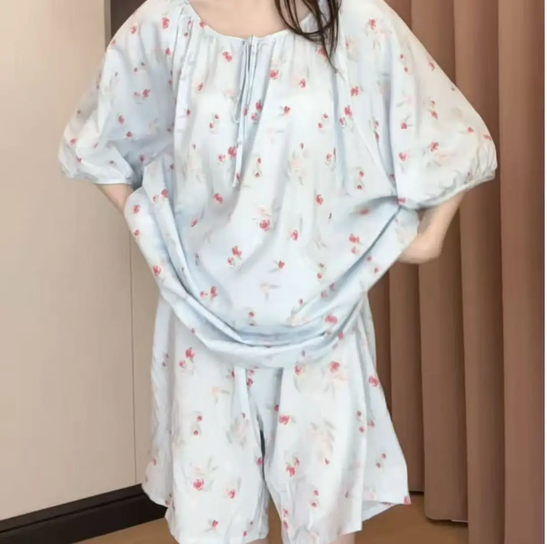 New Summer Cotton Silk Loose Pajamas for Women Summer Thin Women's Artificial Cotton Long-Sleeved Lazy Short-Sleeved Suit Home Clothes — feature 10