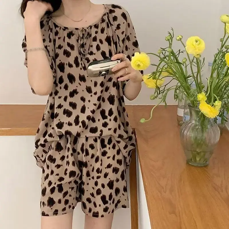New Summer Cotton Silk Loose Pajamas for Women Summer Thin Women's Artificial Cotton Long-Sleeved Lazy Short-Sleeved Suit Home Clothes — feature 12