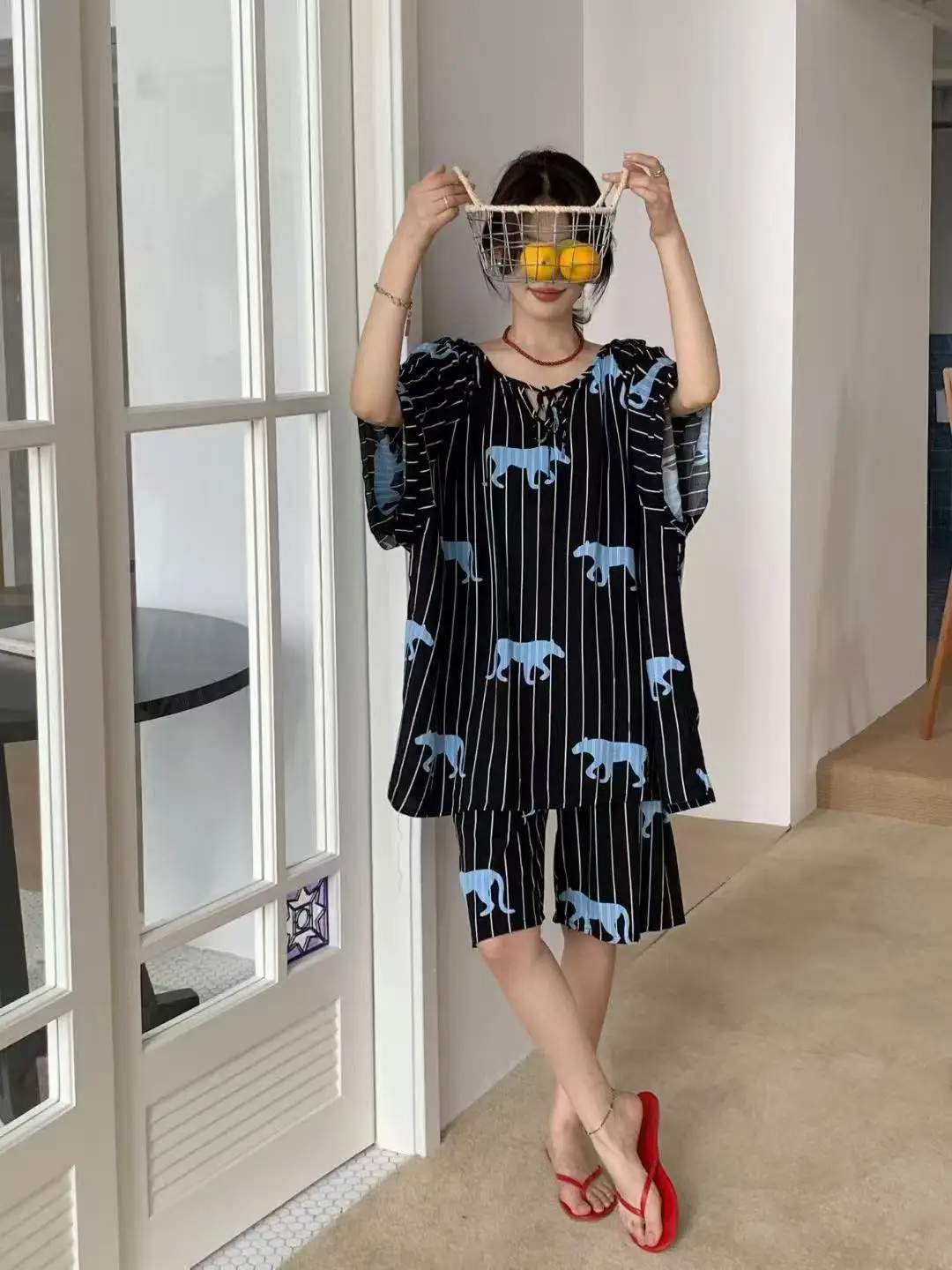 New Summer Cotton Silk Loose Pajamas for Women Summer Thin Women's Artificial Cotton Long-Sleeved Lazy Short-Sleeved Suit Home Clothes — feature 17