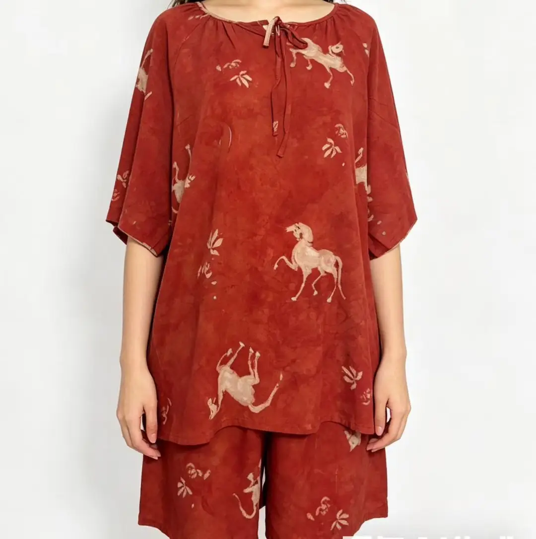 New Summer Cotton Silk Loose Pajamas for Women Summer Thin Women's Artificial Cotton Long-Sleeved Lazy Short-Sleeved Suit Home Clothes