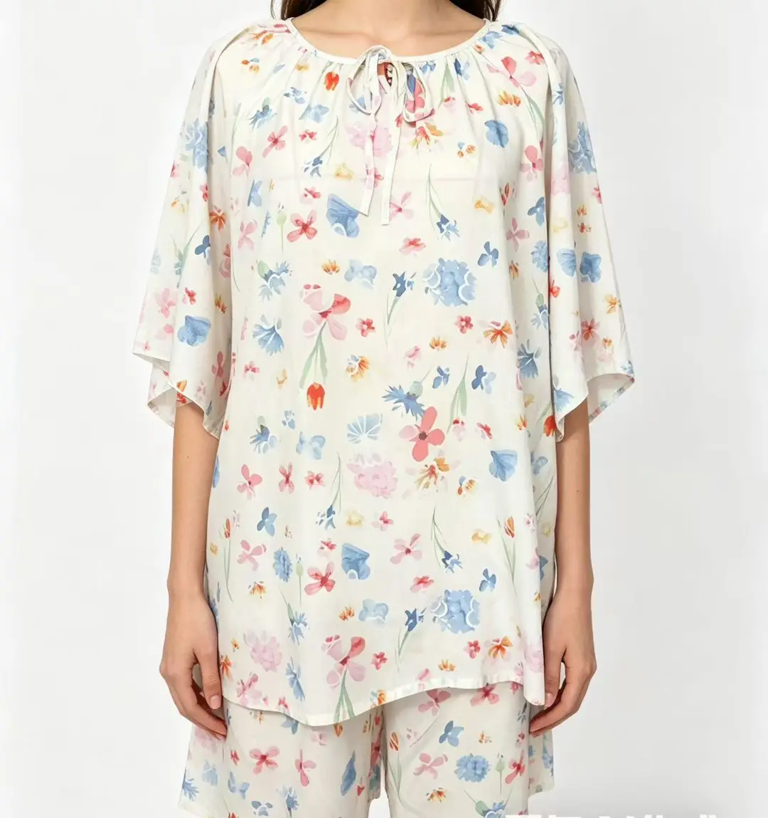 New Summer Cotton Silk Loose Pajamas for Women Summer Thin Women's Artificial Cotton Long-Sleeved Lazy Short-Sleeved Suit Home Clothes