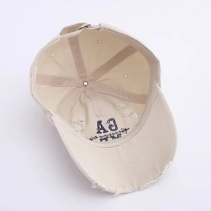 Women Ripped Cotton Duckbill Cap with Letter Embroidery — feature 2