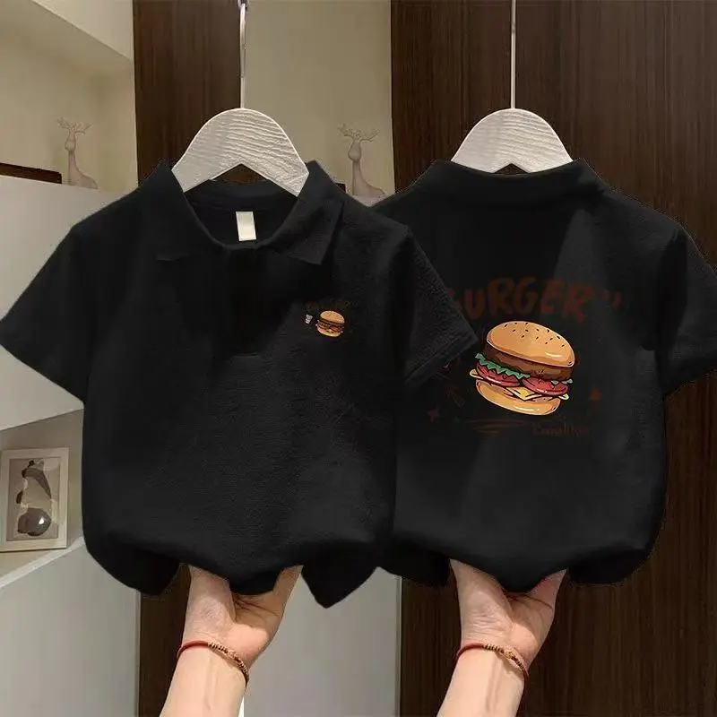 Boys' White Burger Graphic Polo Shirt Medium to XL — feature 12