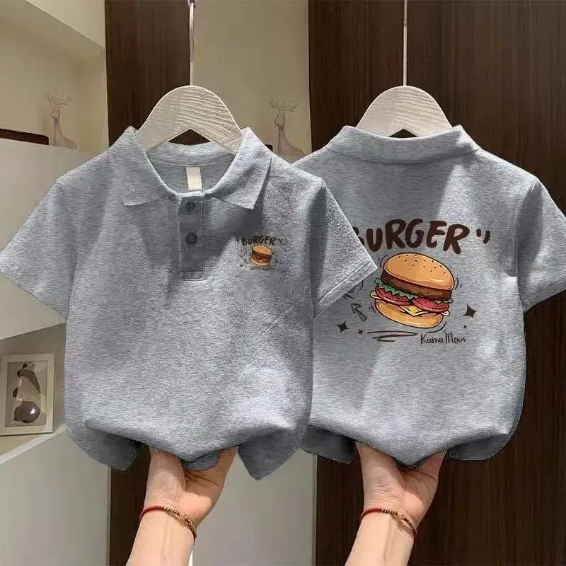 Boys' White Burger Graphic Polo Shirt Medium to XL — feature 14