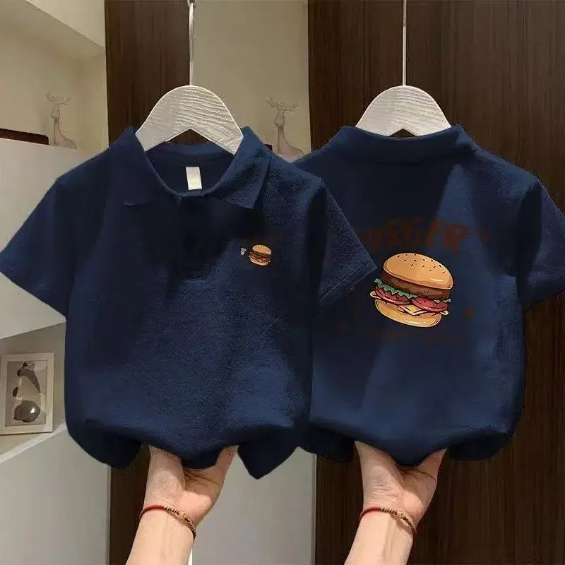 Boys' White Burger Graphic Polo Shirt Medium to XL — feature 18