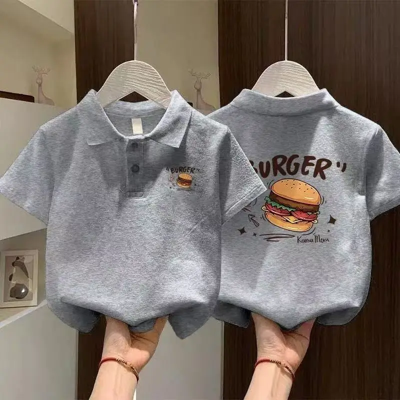 Boys' White Burger Graphic Polo Shirt Medium to XL — feature 2
