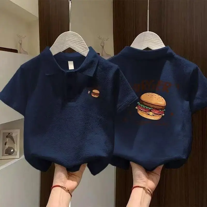 Boys' White Burger Graphic Polo Shirt Medium to XL - Image 6
