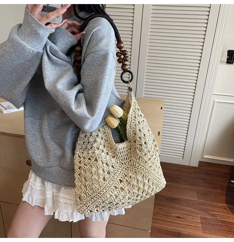 Cross-Border Woven Shoulder Bag Large Capacity Straw Bag — feature 14