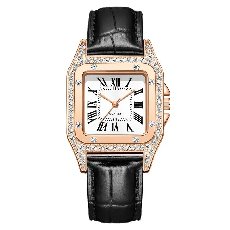 Women Rhinestone Square Watch White Strap Office Commute - Image 9