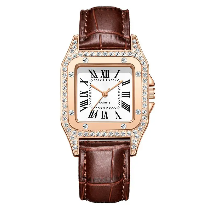Women Rhinestone Square Watch White Strap Office Commute — feature 1